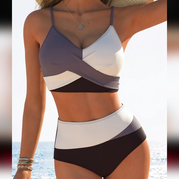 Amazon Other - Colorblock High Waisted Cream & Purple Bikini - Size XL - NWT